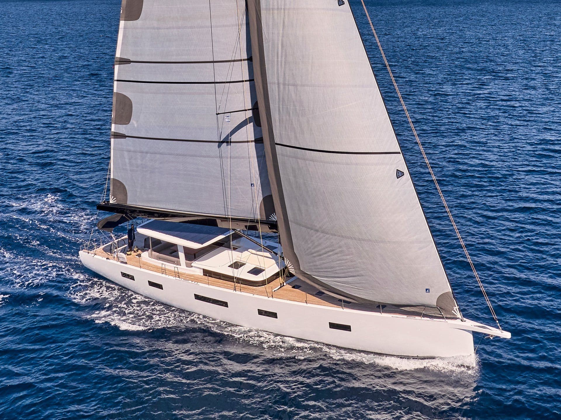 24-metre Y8 sailing yacht Nadamas — innovative 80ft modern elegance charter for 8 guests in Greece