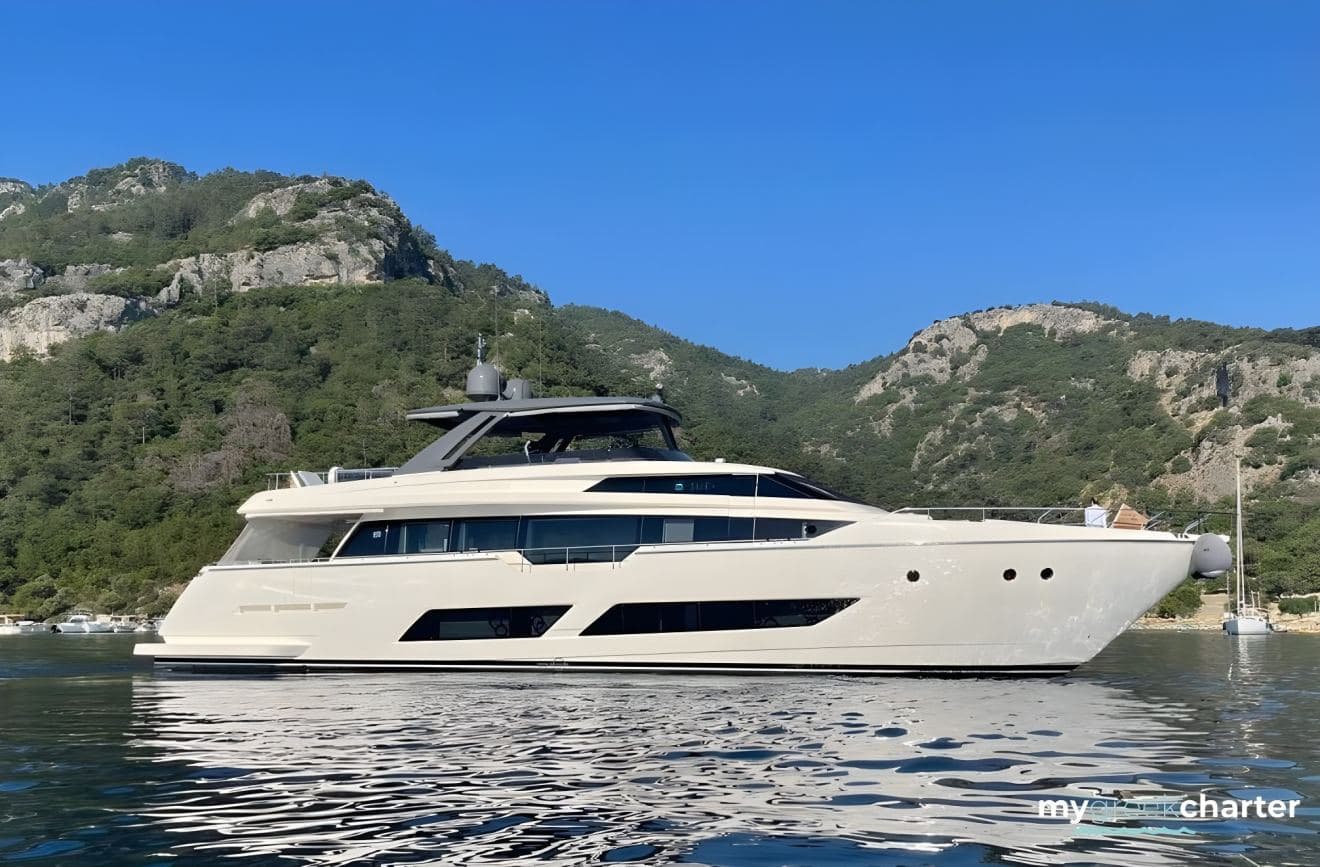 26-metre Ferretti motor yacht Shero cruising Greek islands — charter for 7 guests